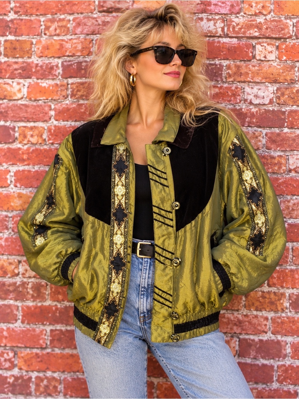Vintage Otello Pelle Iridescent  Green Oversized Embroidered Puffer Ski …